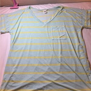 Sew In Love Light Blue and Yellow Striped Short Sleeve Tee